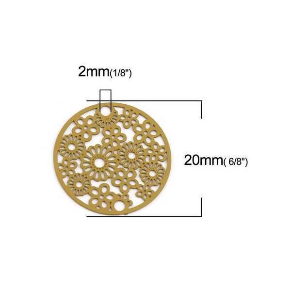 Estampes Connecteur Filigrane Médaillon Multi Fleurs 20mm Métal Moutarde
