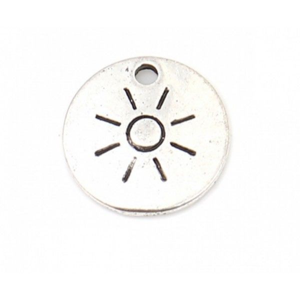 PS110255430 PAX 20 pendentifs, Medaillon avec Soleil 12 mm, métal coloris Argent Antique