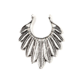 Pendentifs, Connecteur Plumes 41 mm, métal coloris Argent Antique