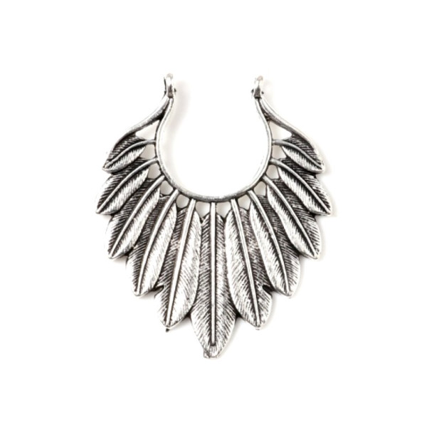 Pendentifs, Connecteur Plumes 41 mm, métal coloris Argent Antique