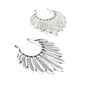 Pendentifs, Connecteur Plumes 41 mm, métal coloris Argent Antique