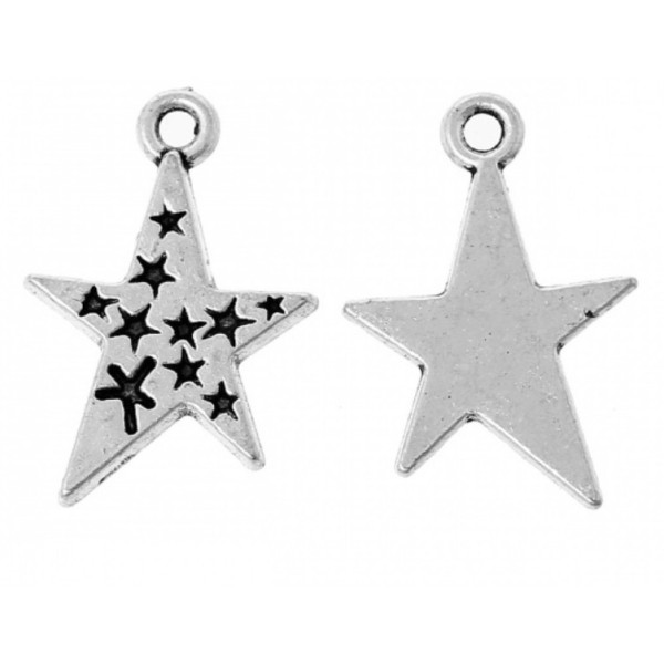 Breloques Pendentif Étoiles et Pluie d'Étoiles 22mm – Métal Argent Antique