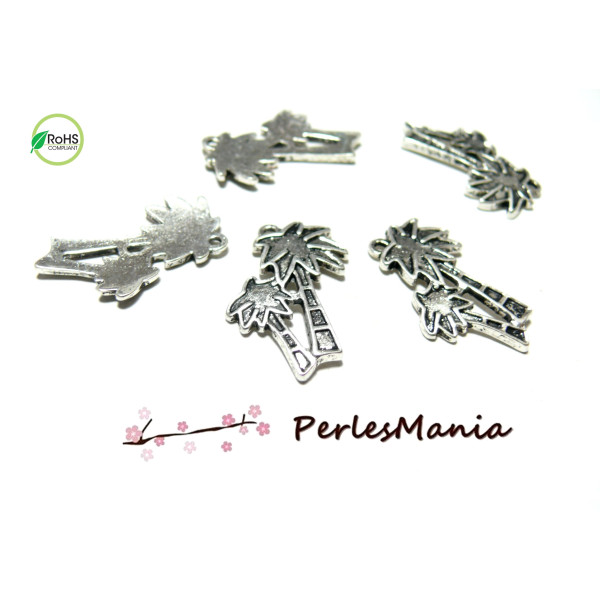 PAX 20 pendentifs breloque medaillon PALMIER  metal couleur ARGENT ANTIQUE S1163298