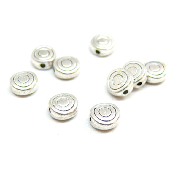 PS1179979 PAX 25 perles intercalaires, Plates Rondes 6 mm, FORME SPIRALES, metal couleur Argent Antique