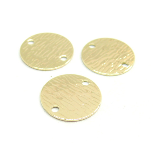 PS10109880 – Lot de 2 ou de 4 Pendentifs Connecteurs Ronds Striés 16mm – Cuivre Plaqué Or 18KT