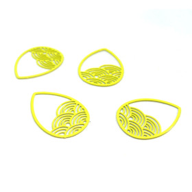 Estampes - pendentif filigrane Goutte - Vague - Japonisant 20 par 15mm - coloris Jaune