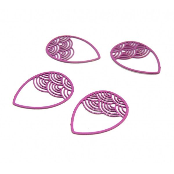 AE1112363 Lot de 4 Estampes - pendentif filigrane Goutte - Vague - Japonisant  20 par 15mm - coloris Violet Orchidée