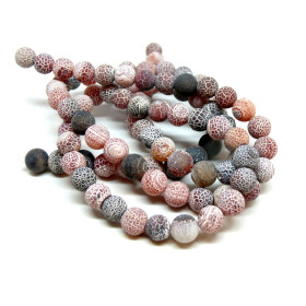 Perles rondes 8mm – Agate craquelée effet givre Rouge Noir coloris 07