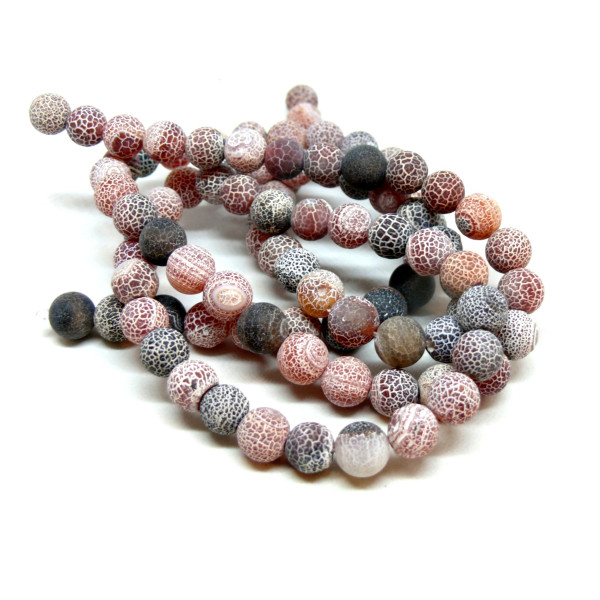 Perles rondes 8mm – Agate craquelée effet givre Rouge Noir coloris 07