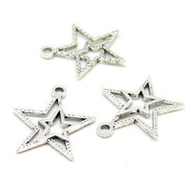 pendentifs breloque DUO étoiles 21 mm metal coloris ARGENT ANTIQUE