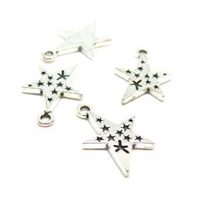 Breloques Pendentif Étoiles et Pluie d'Étoiles 22mm – Métal Argent Antique