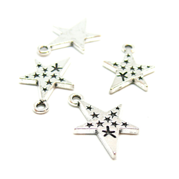 Breloques Pendentif Étoiles et Pluie d'Étoiles 22mm – Métal Argent Antique