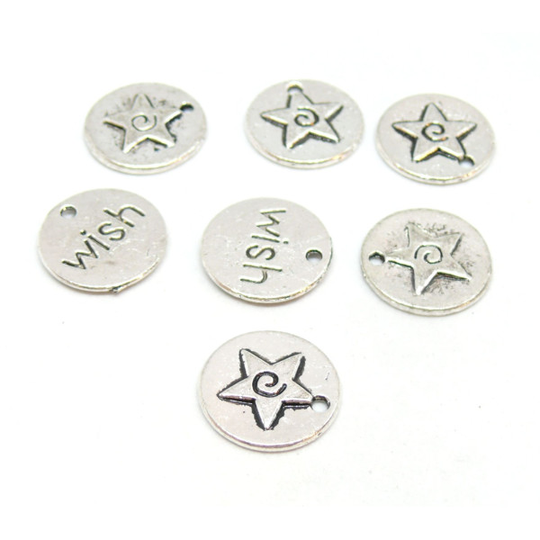 Breloques Pendentif Étoiles Wish 15mm – Métal Argent Antique