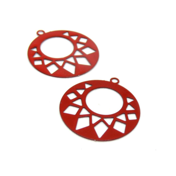 PS11759845 PAX 10 Estampes, pendentif, connecteur filigrane, Cercle Art Deco 20 mm, coloris Rouge