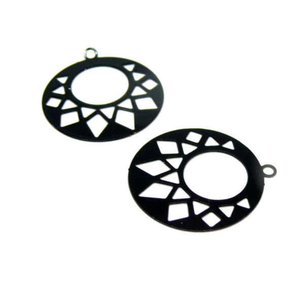 PS11759843 PAX 10 Estampes, pendentif, connecteur filigrane, Cercle Art Deco 20 mm, coloris Noir