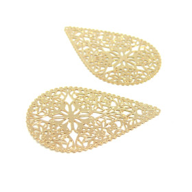 Estampes Pendentif Connecteur Filigrane Goutte Dentelle 40mm Doré