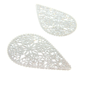 Estampes Goutte Dentelle 40mm – Connecteur Filigrane Argent Platine