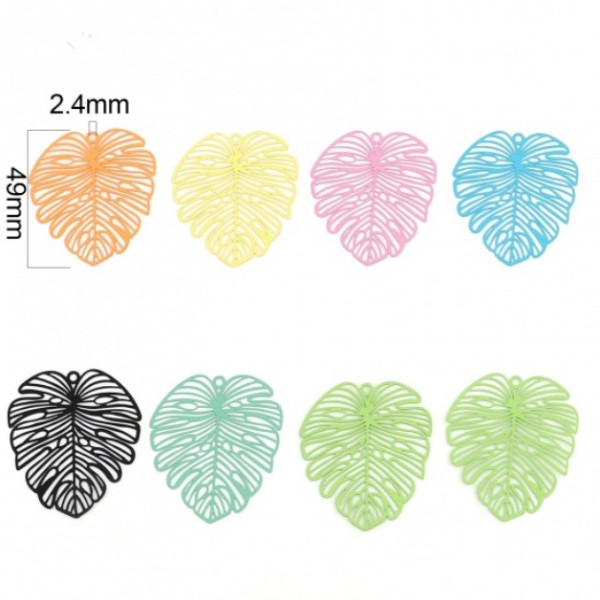 PS11708859 PAX 2 pendentifs filigrane, Feuille de Monstera Dentelle 49 mm Coloris Vert pastel