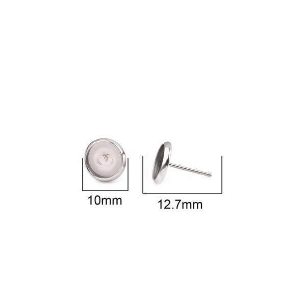 PS11676206 PAX: 10 Supports de Boucle d'oreille 8mm puce ACIER INOXYDABLE 304 et poussoirs en plastique