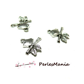 Pendentifs Breloques Oiseau sur Branche 17mm Argent Antique