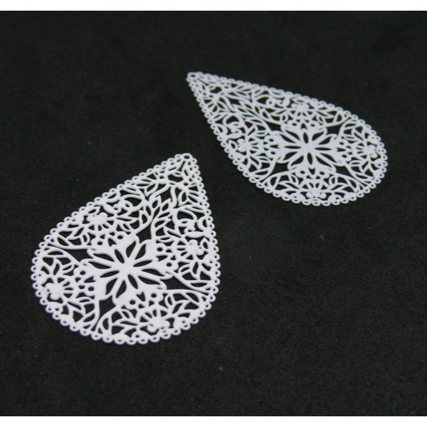 Estampes Pendentif Connecteur Filigrane Goutte Dentelle 40mm Blanc