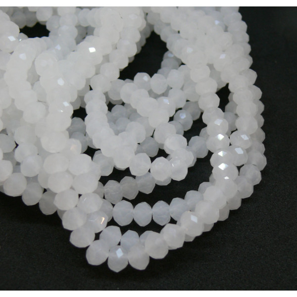 Perles à facettes rondelles en verre 6x5mm Blanc Laiteux D05