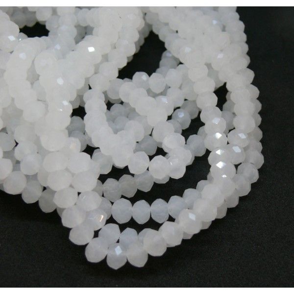 fil d'environ 90 perles à facettes rondelles en verre 6 par 5mm Blanc Laiteux couleur D05