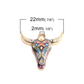 Pendentifs Buffalo, Buffle Tete Vache Boho Chic style emaillé 22mm metal couleur Doré