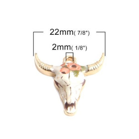 Pendentifs Buffalo, Buffle Tete Vache Boho Chic style emaillé 22mm metal couleur Doré