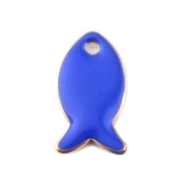 Pendentifs Poisson Bleu Roi style emaillé 14 mm metal couleur Doré