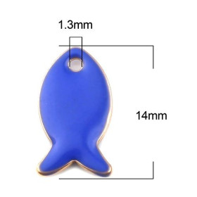 PS11667999 PAX 5 pendentifs Poisson Bleu Roi style emaillé 14 mm metal couleur Doré