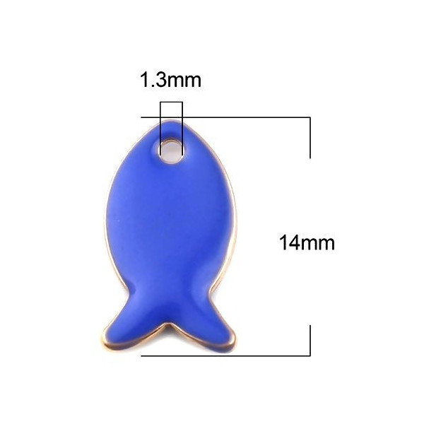 PS11667999 PAX 5 pendentifs Poisson Bleu Roi style emaillé 14 mm metal couleur Doré