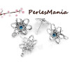 PAX: 30 Supports de Boucle d'oreille puce FLEUR et strass BLEU avec attache VIEIL ARGENT et 50 poussoirs plastique S1123292