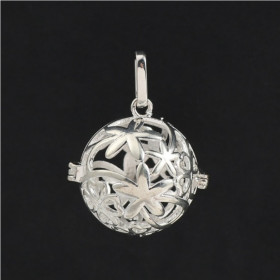 Pendentif Cage pour Perle Bola fleur et trèfle 18mm coloris Argent Vif