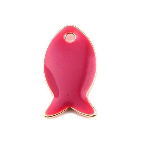 Pendentifs Poisson Rose Foncé style emaillé 14 mm metal couleur Doré