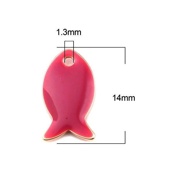 Pendentifs Poisson Rose Foncé style emaillé 14 mm metal couleur Doré