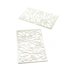 AE113122 – Lot de 2 Estampes Rectangle Fleur 40x25mm – Cuivre Argent Vif
