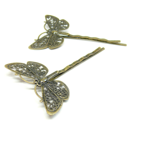 Lot de 4 ou 10 Barrettes Bob Pin Papillon – Métal Bronze