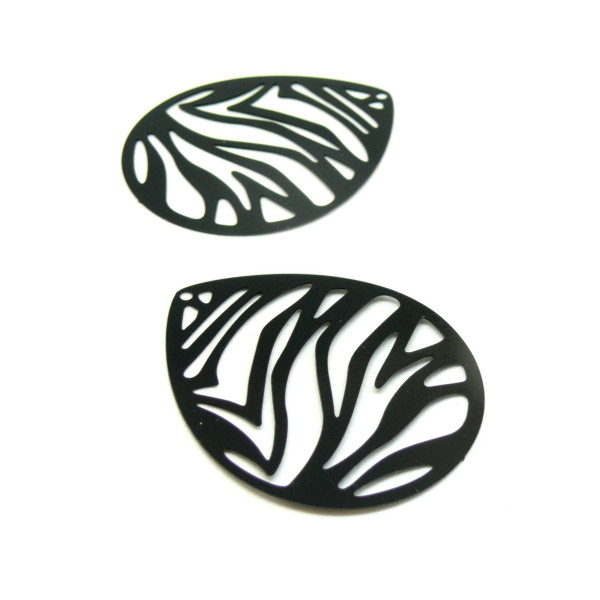 Estampes Pendentifs Goutte Zébrée 45mm – Laiton Noir