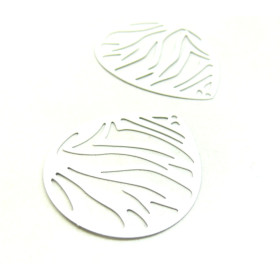 AE116790 – Lot de 1 ou 2 Estampes Pendentifs Goutte Zébrée 45mm – Laiton Blanc