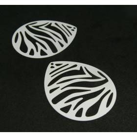 AE116790 – Lot de 1 ou 2 Estampes Pendentifs Goutte Zébrée 45mm – Laiton Blanc