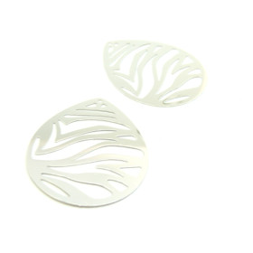 AE116790 – Lot de 1 ou 2 Estampes Pendentifs Goutte Zébrée 45mm – Laiton Argent Vif