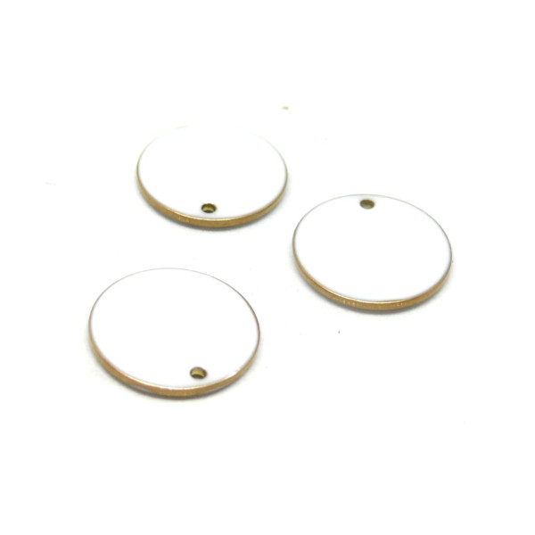 sequins résine style émaillés rond Blanc 16 mm sur une base en métal dore