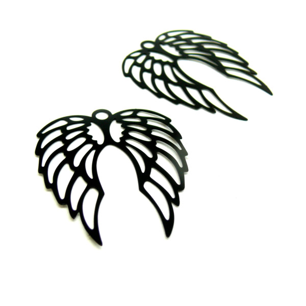 PS11827175 – Lot de 2 ou 4 Estampes Pendentifs Aile d’Ange 41mm – Laiton Métal Noir