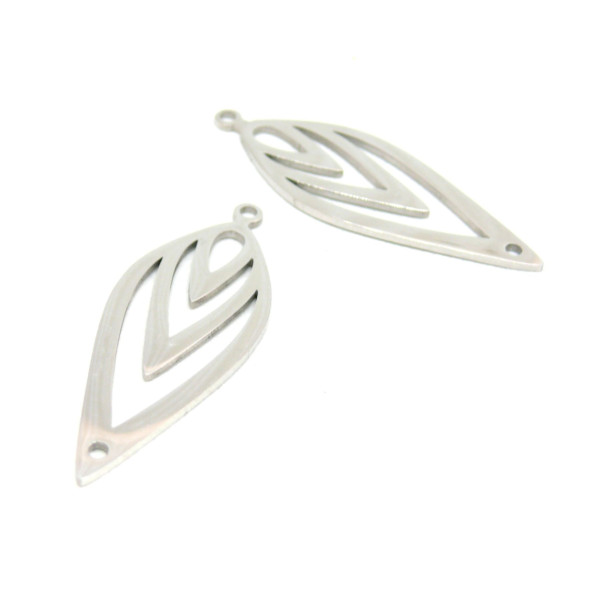 Pendentifs, Connecteurs Marquise 38 mm,  Acier Inoxydable coloris Argenté