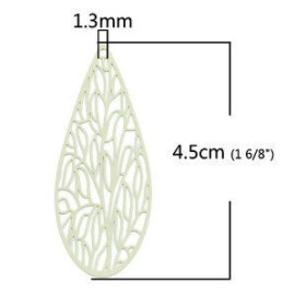 Estampes pendentif filigrane Goutte travaillées  Vert Pale de 45mm