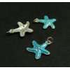 Pendentifs résine style émaillés, Etoile de Mer Bleu Turquoise 21mm, sur une base en métal Argenté