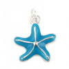 Pendentifs résine style émaillés, Etoile de Mer Bleu Turquoise 21mm, sur une base en métal Argenté