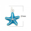 PS11657262 – Lot de 2 ou 4 Sequins Émaillés Étoile de Mer 21mm – Résine Bleu Turquoise & Métal Argenté