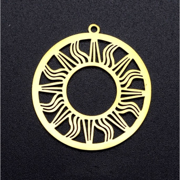 Pendentif, Connecteur Soleil 31 mm, Acier Inoxydable coloris Doré